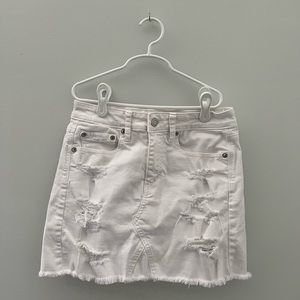 White Distressed Mini Jean Skirt